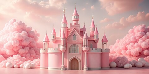 Luxurious pink castle surrounded by soft dreamy tones , palace, fairy tale, dreamy, majestic, elegant, fantasy