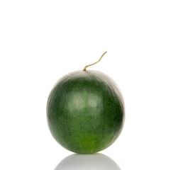 One ripe sweet watermelon, macro, isolated on white background.