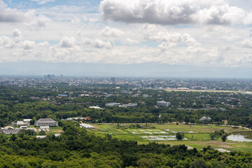 Chiang Mai, Thailand. city view on a cloudy day at Wat Phra That Doi Kham. 