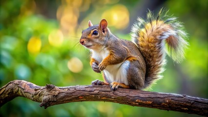 Squirrel perched on a tree branch , wildlife, nature, animal, rodent, tree, outdoors, cute, fluffy, tail, furry, climbing