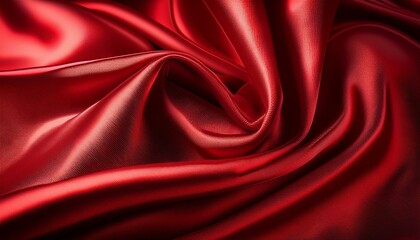 Obraz premium The texture of a curved, shiny, silk sheet of a rich red color. Texture, abstract background.