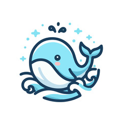 flat vector logo of a whale, flat logo of a cute whale