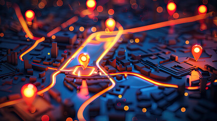 Glowing location sign on 3d map model