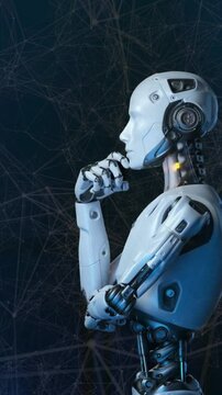 close up of a robot in thinking