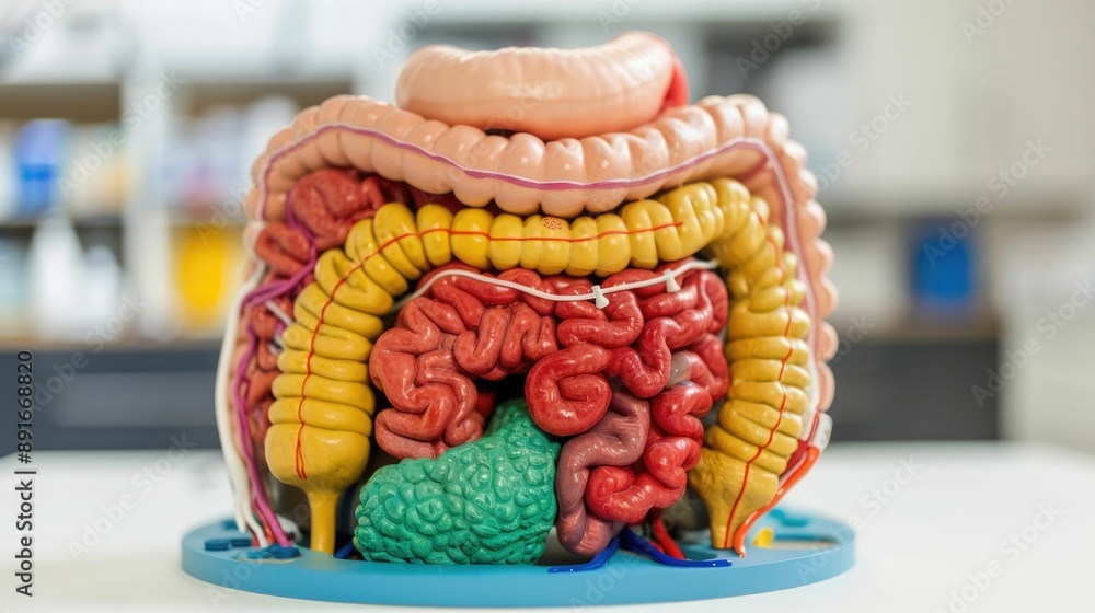 Poster highly detailed and 3d model of the human digestive system showcasing the stomach intestines and acc