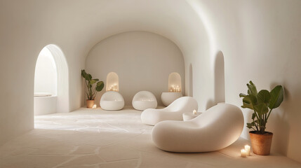 A cave room interior, zen space design for yoga and meditation