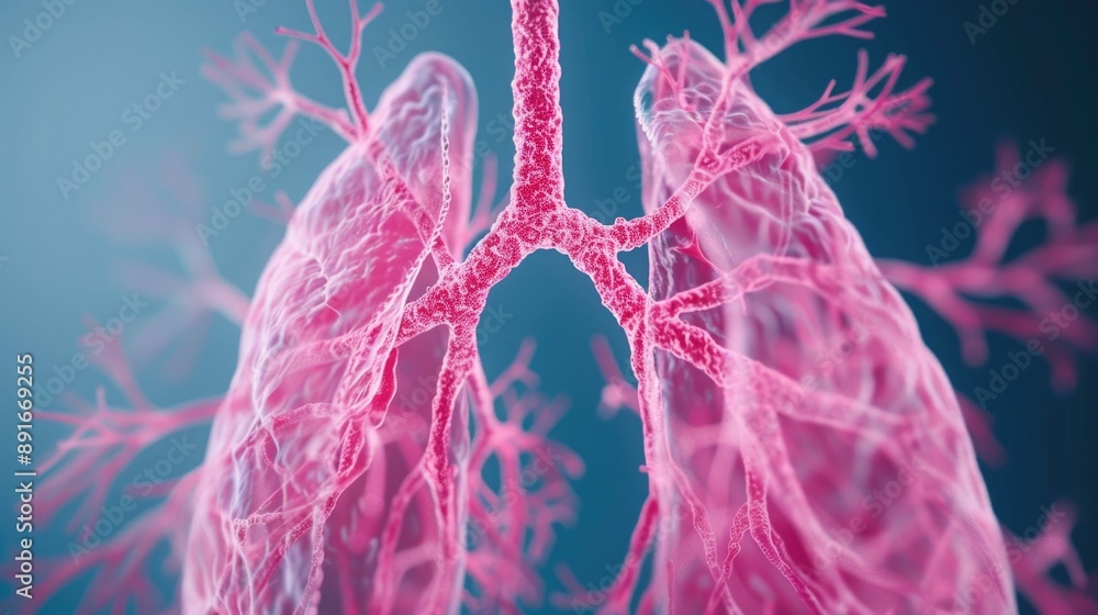 Poster detailed graphic showcasing the intricate structure of lung alveoli and the gas exchange process tha