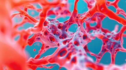 Highly Detailed 3D Showcasing the Production and Development of Cells within the Bone Marrow Structure in a Vibrant Abstract Background with Depth of Field Effect
