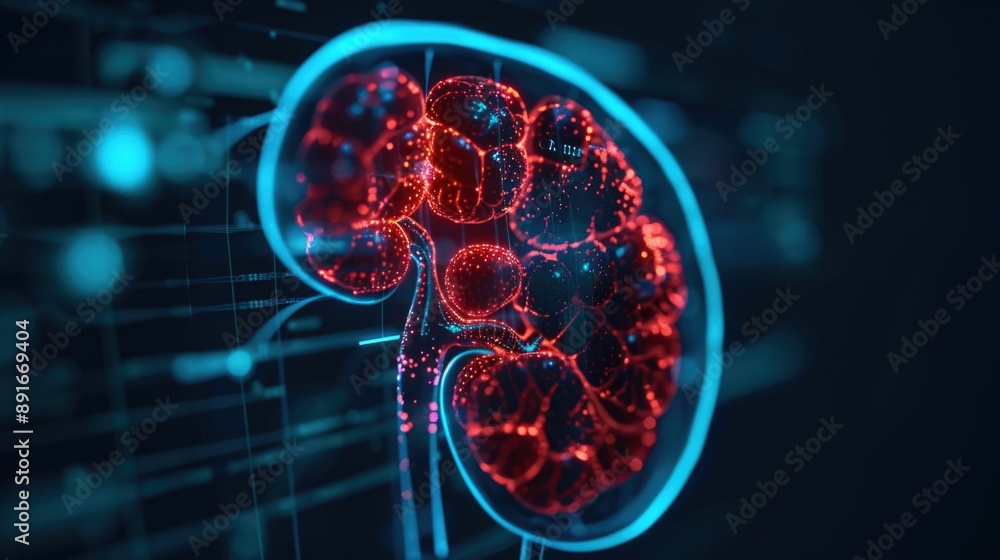 Poster highly detailed and accurate 3d rendering of the microscopic anatomy and processes within a kidney n