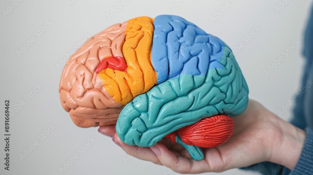 Poster detailed anatomical model of the human brain cortex illustrating the different regions and their spe