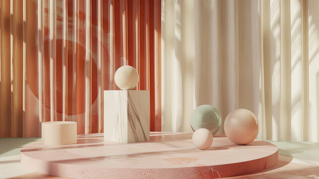 Simple geometric e-commerce background with podium for product presentation in morandi colors