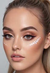 Fototapeta premium Influencer tests out a new makeup trend. 