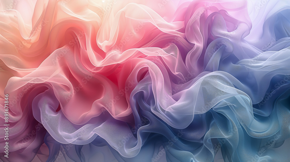 Poster soft pastel waves of flowing fabric in abstract art..