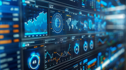 Fototapeta premium Digital Dashboard with Financial Charts and Global Data..