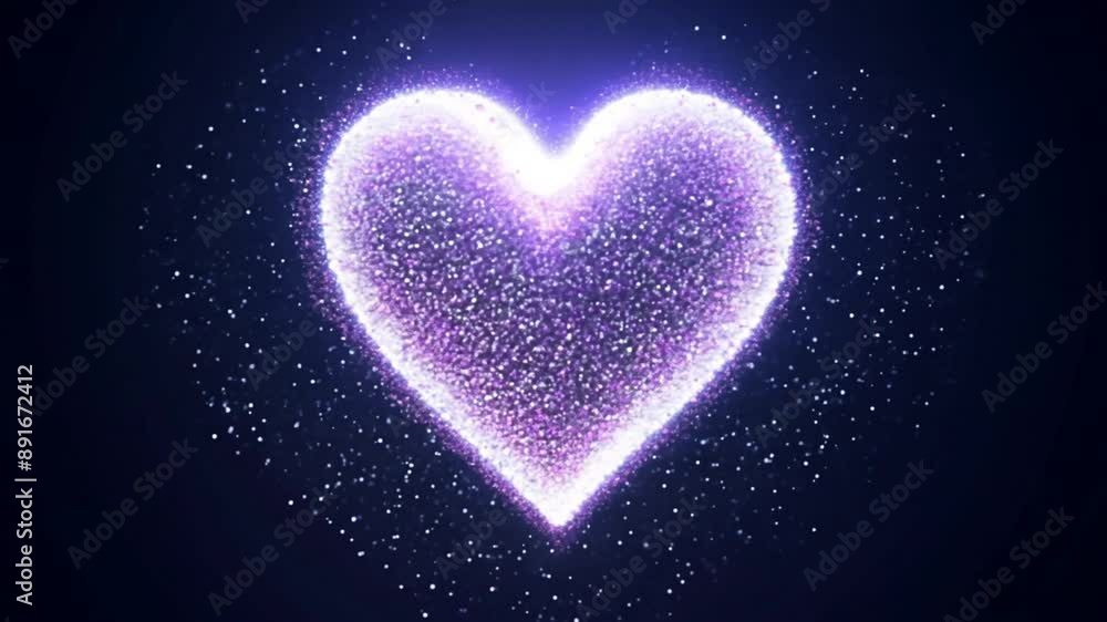 Poster A heart made of glitter is floating in the air. The heart is surrounded by a cloud of glitter, giving it a dreamy and ethereal appearance. Concept of wonder and magic