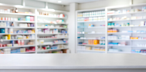 Empty White Wood table top, Drug store blurred background.png