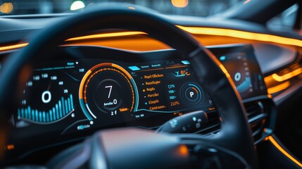 Futuristic Car Dashboard with Digital Display