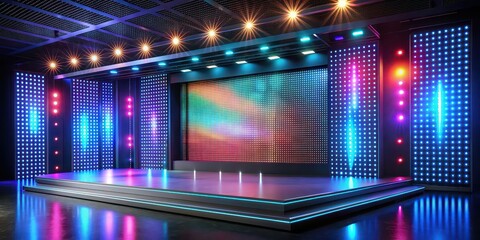 LED panels stage with holographic displays mock-up, LED, panels, stage, holographic, displays, mock-up, technology