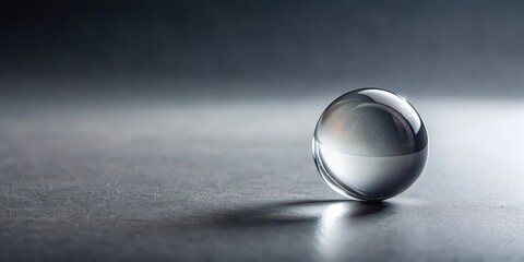 Sleek gray background with a single clear glass marble, symbolizing simplicity and balance , simplicity, balance