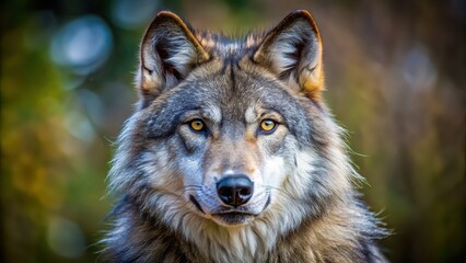 Fototapeta premium Close-up photo of a majestic wolf in the wild, wildlife, wolf, animal, predator, wilderness, nature, fur, eyes, outdoors