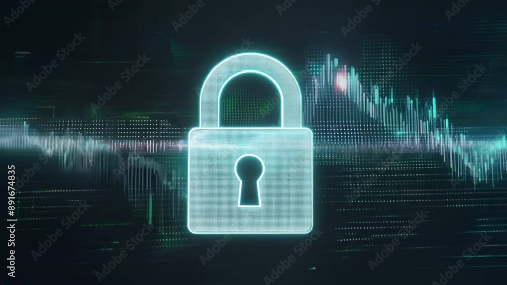 Poster a blue lock with a keyhole is shown in a green background. the lock is surrounded by a wave of green