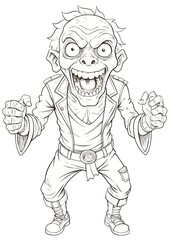 Fototapeta premium Detailed Laughing Undead Coloring Sheet: Perfect for Halloween-Themed Coloring Activities