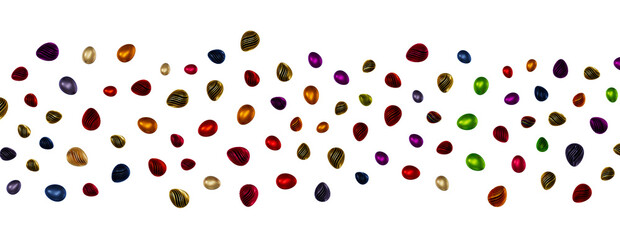 A colorful sprinkle of Easter eggs against a black background Happy Easter