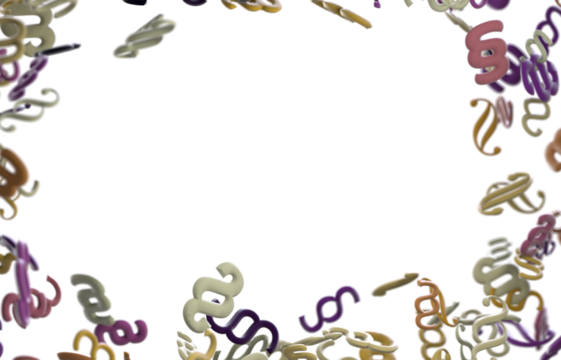 A colorful jumble of paragraph symbols forms a frame around a black background