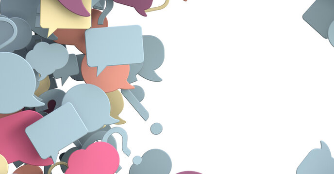 A flurry of colorful speech bubbles against a black background Let s chat