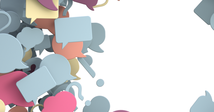 A flurry of colorful speech bubbles against a black background Let s chat