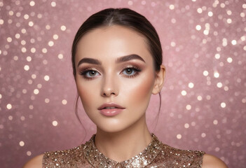  A social media user demonstrating a quick and easy party makeup look with a glittery, festive background. 