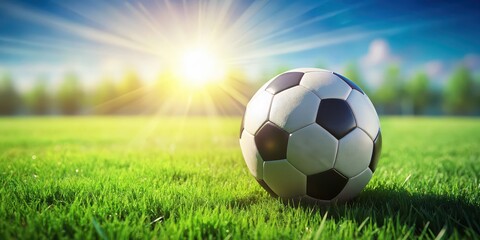 Soccer ball on vibrant green grass field , sports, soccer, football, recreation, game, outdoor, activity