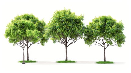 Obraz premium Three Lush Trees Isolated on a White Background. Art supplies isolated on white. Photo realistic photo.