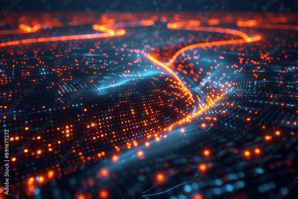 Aufkleber vibrant abstract digital waveform background with dynamic glowing particles and waves in motion for 