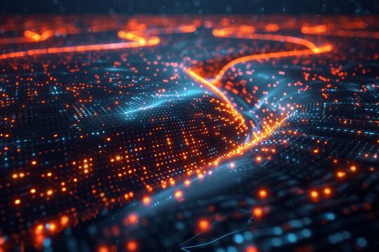 Vibrant abstract digital waveform background with dynamic glowing particles and waves in motion for technology themes.