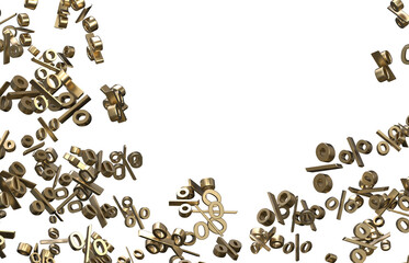 Golden percentage signs falling on a black background Sale time