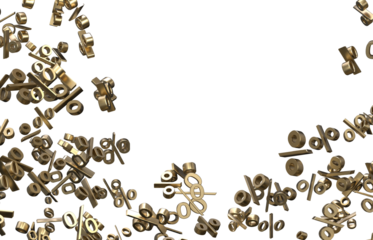 Golden percentage signs falling on a black background Sale time