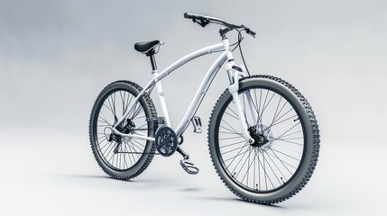 Fototapeta premium White mountain bike on an isolated white background. 3d rendering. Outdoor gear isolated on white. Photo realistic photo.