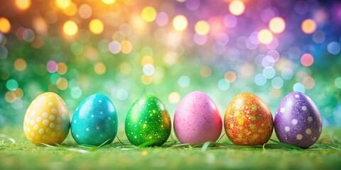 Magic colorful easter eggs on beautiful soft bokeh background, easter, eggs, colorful, magic, holiday, celebration