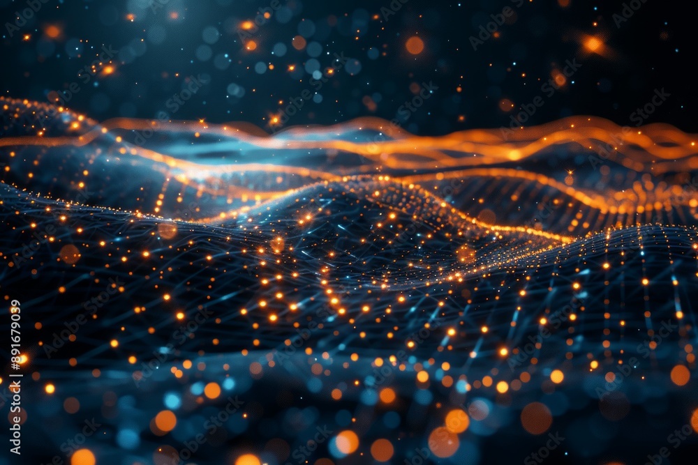 Aufkleber vibrant abstract digital waveform background with dynamic glowing particles and waves in motion for 