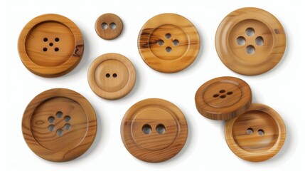 Obraz premium wooden buttons isolated on white. Kitchen utensils isolated on white. Photo realistic photo.