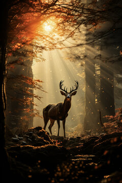 Majestic Stag in Autumn Forest