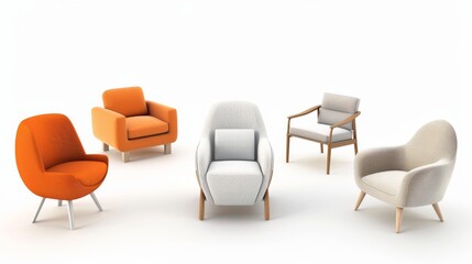 set of modern armchair in the different angle on isolated white background 3d render model. Office supplies isolated on white. Photo realistic photo.