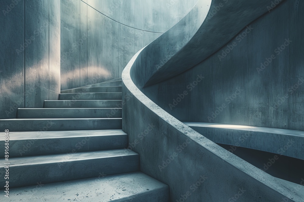 Aufkleber a sleek, modern staircase with a cool-toned concrete finish. the minimalist design emphasizes the be