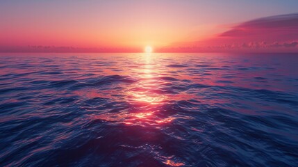 Obraz premium Stunning sunset over the ocean with vibrant colors reflecting on the water; a perfect scene depicting nature's beauty and serenity.