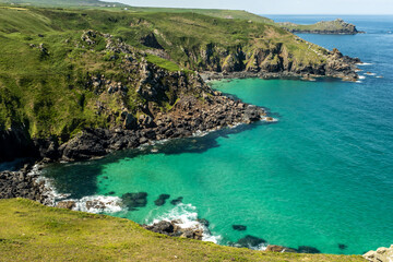 Fototapeta premium Pendour Cove at Zennor head walk Cornwall, National Trust, view of the coast of the region sea.