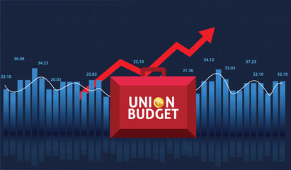 budget briefcase and growth arrow. finance background. union budget vector illustration