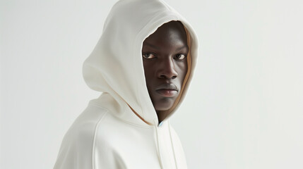 Portrait of a Man in a White Hoodie