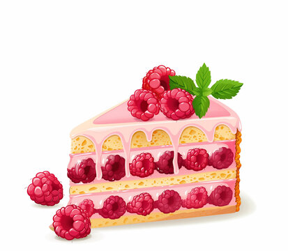 recommend clip art: National Raspberry Cake Day vector. Slice of cake with raspberries and mint leaf icon vector. Juicy berry fruit cake clip art