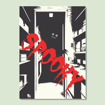 Horror spooky poster. Halloween monster illustration. Creepy cover